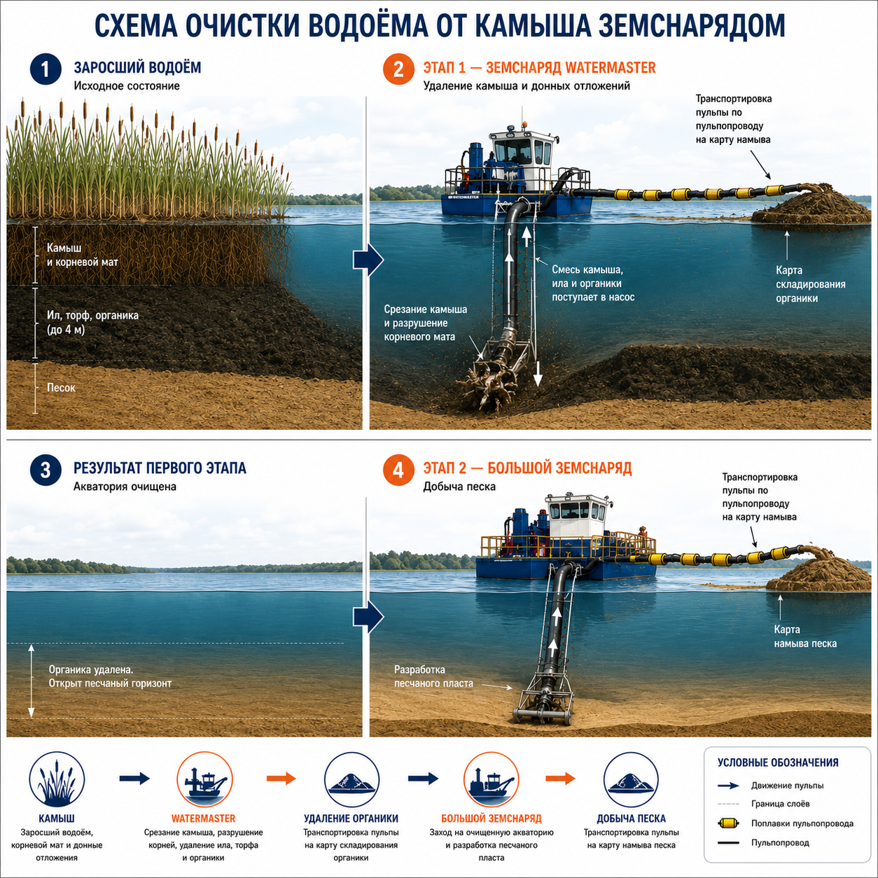 Чистка дна от камыша Схема очистки водоема от камыша